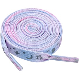 Elerevyo Unisex Gradient Colored Shoelaces Reflective Stars Flat Shoe Laces for Sneakers Casual Purple Pink 120cm/47.2"