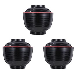 3pcs Japanese Style Miso Soup Bowls Lids Bowls Hot Pot Rice Noodles Salad Traditional Lacquered Design Microwave Dishwasher Safe