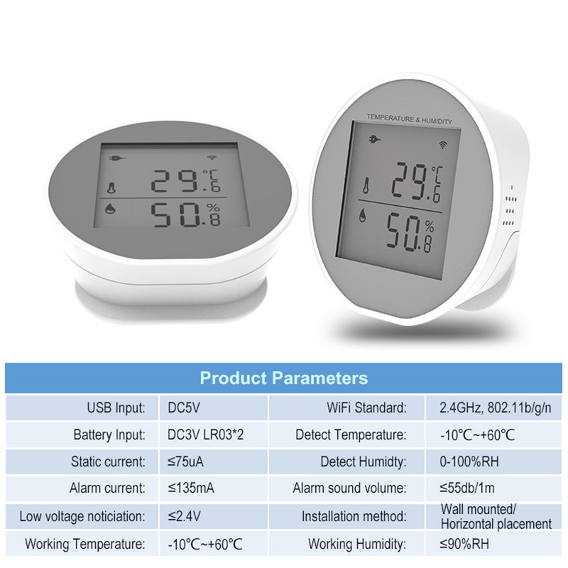 Smart WiFi Temperature Humidity Monitor Wireless Temperature Humidity Sensor TUYA
