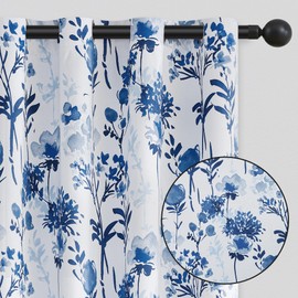 ugoutry 100% Floral Blackout Curtains 96 Inches Long for Bedroom, Mixed Blue Farmhouse Sound Proof Window Treatments, Light Blocking Energy Saving Watercolor Flower Pattern Drapes 2 Panels Set 52" W