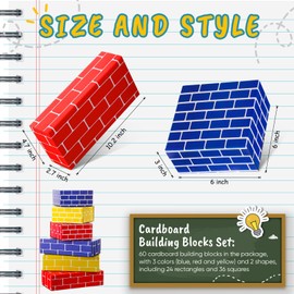 Nuanchu 60 Pcs Cardboard Building Blocks for Kids Large Jumbo Square Rectangle Thick Cardboard Pretend Bricks for Building Stacking Game(Classic Shapes)