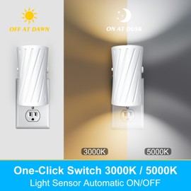 WSKVEZZA Plug in Night Light,3000K/5000K Toggle, 2 Pack,Night Lights Plug into Wall, 0-100LM Dimmable Night Light, Modern Nightlights, Dusk to Dawn Sensor for Bedroom Bathroom Kitchen Stairs Hallway