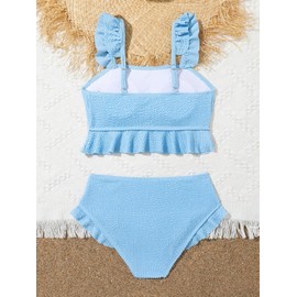 Floerns Girl's 2 Piece Bathing Suit Ruffle Trim Summer Bikini Swimsuit Blue 12Y