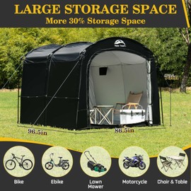 Happy Travel Bike Storage Tent, Outdoor 8×7×6.3ft Large 2-in-1 Portable Shed More 30% Top Space W/Double Doors with Mesh, Outside Lawn Mower Shelter and Bicycle Cover for Patio Furniture, Garden Tools
