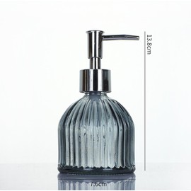 8 OZ Glass Soap Dispenser with Rust Proof Pump Vertical Stripe Liquid Hand Soap Dispenser Dish Soap Dispenser Jar Bottle for Kitchen BathroomI(Light Grey)