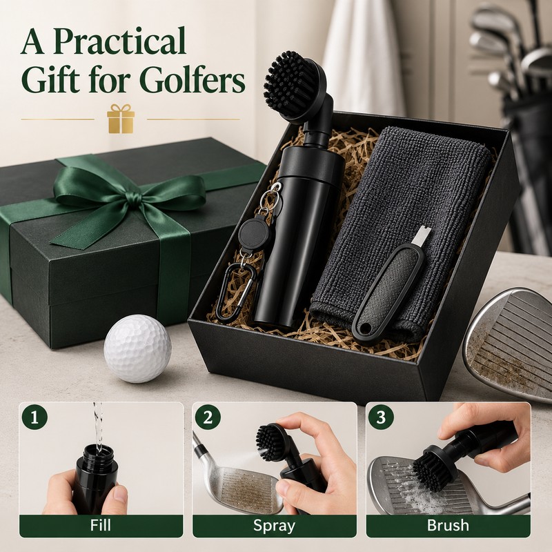 Golf Club Cleaning Kit for On-Course Care – Spray Brush,