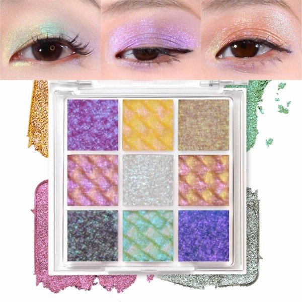 JUR MORNIER Multichrome Eyeshadow Palette,9 Color Change Glitter Chameleon Ey...