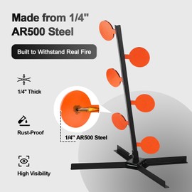 AR500 Dueling Tree Target Kit, 6pcs 4" x 1/4" Steel Reactive Shooting Targets System, Self-Resetting Dueling Tree Target Stand for Training & Shooting Range Practice