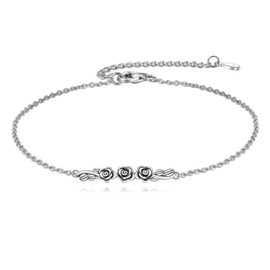 NIFUNAO Rose Flower Bracelets for Women 925 Sterling Silver Flower Bracelet Leaf Bracelet Jewelry for Mother Mom Wife