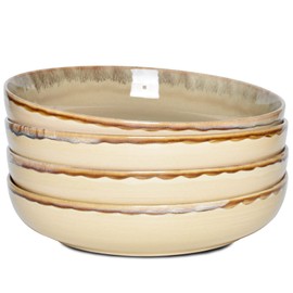 Bosmarlin Stoneware Large Pasta Bowls, Set of 4, 40 Oz, Big Salad Bowls, Microwave and Dishwasher Safe (Brown Grey, 9.3 in)