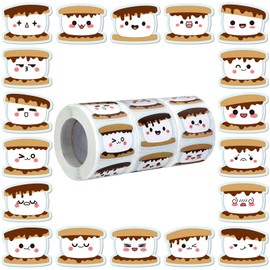 Eaasty 1500 Pcs Smores Stickers Label for Kids Marshmallow Stickers Fun Sticker Smores Stamp Stickers Cute Snack Stickers Roll Smores Party Favors for Student Classroom School Birthday Supplies
