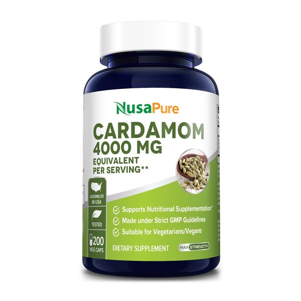 NusaPure Cardamom Extract 4000mg 200 Vegetarian Capsules (Non-GMO, Gluten Free)