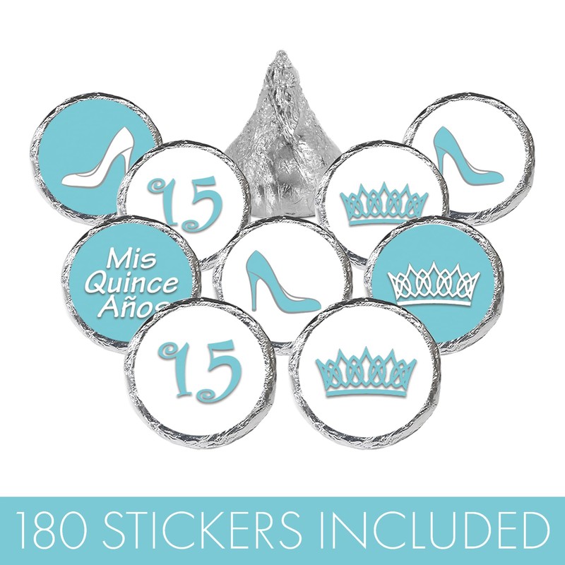 Light Blue Quinceañera Party Favor Stickers Mis Quince Años Sweet