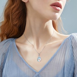 URONE Rabbit Necklace 925 Sterling Silver Rabbit Moonstone Tear Drop Pendant Necklace Miraculous Rabbit Jewellery Gifts for Women Girls, Sterling Silver, No Gemstone