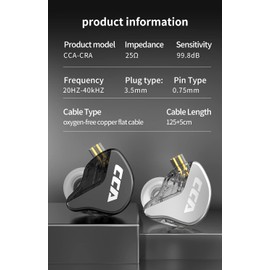 CCA CRA in Ear Earphone, Ultra-thin Diaphragm Dynamic Driver IEM, Clear Sound & Deep Bass, Wired Earbuds with Tangle-Free Removable Cord-Black No Mic