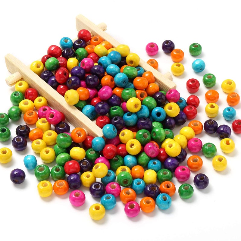 HERZWILD 1000pcs Color Wooden Beads 8mm Colourful Wooden Beads Coloured