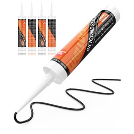 WELLUCK Black Silicone Caulk, 100% Waterproof Silicone Sealant Adhesive Caulking,for RV, Kitchen,Bathroom, Window, Door, Glass,10.2FL.OZ/300ML（4 Pack）