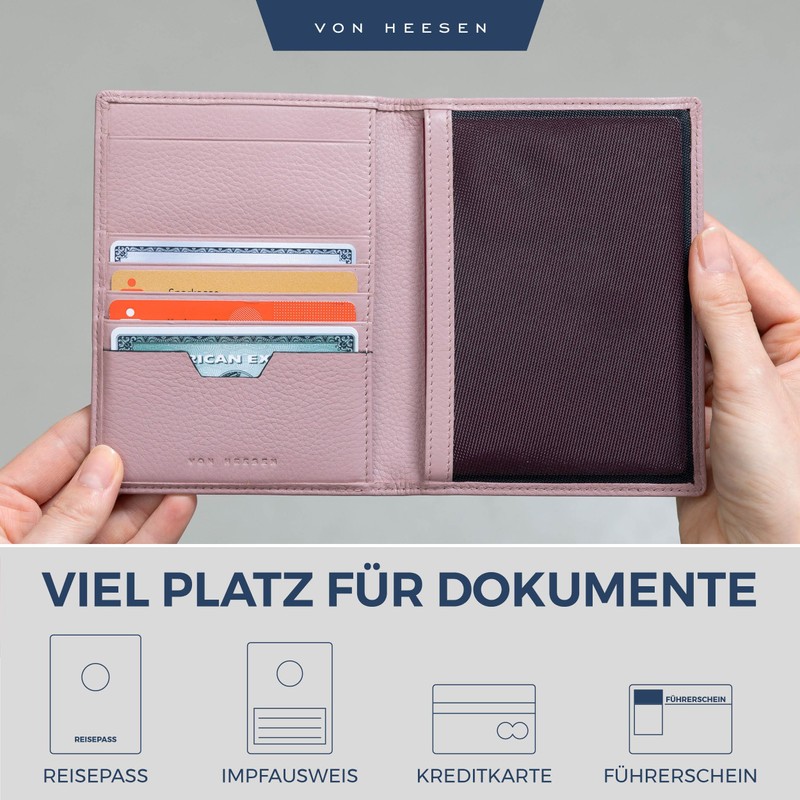 VON HEESEN Passport Holder Leather with RFID Protection for Men