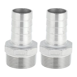 X AUTOHAUX 304 Stainless Steel Hose Barb Fittings 1.3" OD 1.5" BSPT Male Thread Compression Fitting for Air Water Oil Gas Fuel 2 Pcs Silver Tone
