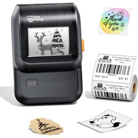 Omezizy Label Maker Machine, Label Printer Machine Bluetooth M100, Thermal Sticker Printer for Android & iOS, Sticker Maker Machine for Retail, Barcode, Address, Clothing with 1 Label Roll - Black