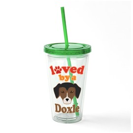 CafePress Doxle Dog Dachshund Beagle 16 oz Insulated Straw Tumbler with Lid