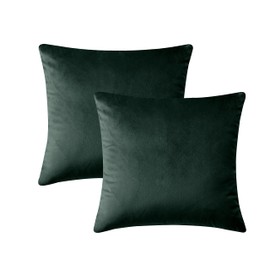 Oxford Homeware Velvet Cushion Covers Pack of 2 Square Throw Pillow Cases Soft Decorative Cushion Cover for Bedroom Living Room with Invisible Zipper (Dark Green, 18 x 18 Inch (Plain))