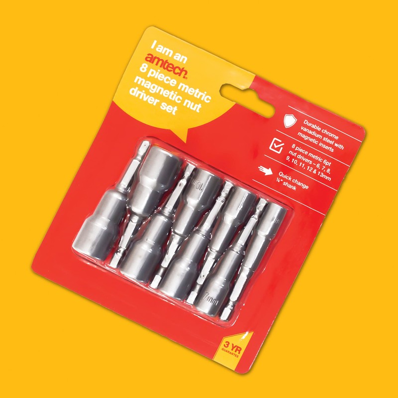 Amtech I5725 Magnetic Hex Nut Driver Set, 8 Pieces, Metric,