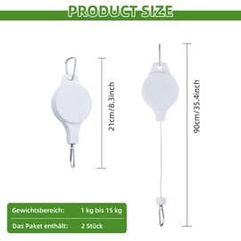KLINNA 2 Stück Pflanzenaufhänger Einziehbar - Verstellbarer Pflanzenrollen Haken für Blumenampel und Pflanzenkörbe - Starke Halterung für Vogelfutterhäuschen, Belastbar 1-15kg (weiß)