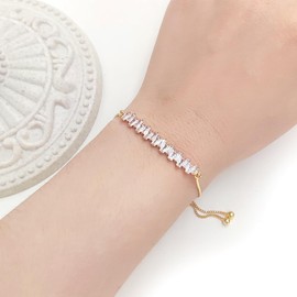 Vera Glam Adjustable Fine Chain Bracelet, Classic Minimalist Style. This Exquisite Bracelet Is Adorned with Sparkling Zirconia and Adjustable Buttons, A Holiday Blessing for Oneself and Loved Ones.