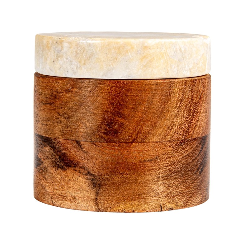 Creative Co-Op Mélange Acacia Wood Container with Marble Lid, Natural
