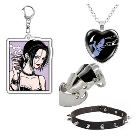 XHBTS Nana Anime Ring Necklace Keychian PU Choker and Stickers Cosplay Knuckle Rings Gothic Finger Bone Ring Punk Jewelry Accessories Props, Metal, Pearl