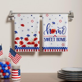 XCHI Sweet Home Red Blue Flowers Stars America Patriotic 4th of July Memorial Day Independence Day Kitchen Towels Dish Towels 18x26 Inch Home Decorations Hand Towels Set of 2 Drying Dishcloth
