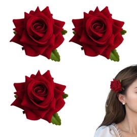 Doyime Rose Flower Corsage, Flower Hair Ornament, Large Flower Brooch, Bride, Headdress for Weddings, Flowers, Bridal Headdress, Dark Red