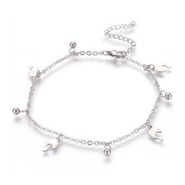 LZD 304 Stainless Steel Charm Anklets Dolphin Round Bracelet Silbe Color 9" 2mm A53