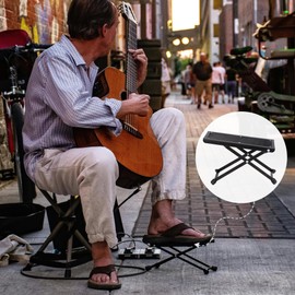 Guitar Footstool Stool with Non-Slip Rubber Underlay, Foldable Metal Guitar Footrest, Super Stable for Acoustic, Classic, Electric Guitar, Height Adjustable