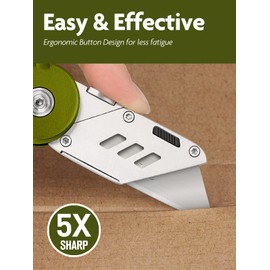 FantastiCAR Folding Utility Knife, Sturdy Metal Box Cutter with Extra 5 Blades, Quick Blade Change, and Preminium Gift Packaging, for Cardboard Opener, Paper Cutter (Retro Green)