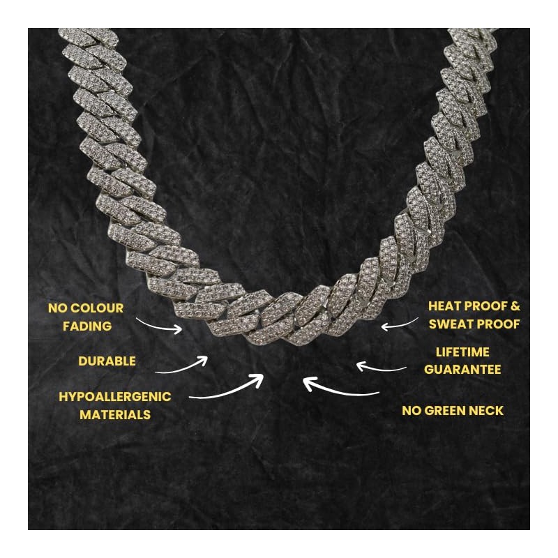 MISION 12mm diamond prong link chain silver - 18 inch