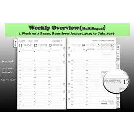 A5 Mid Year Diary Refill 2025 2026 Vertical, 1 Week on 2 Page with Time, Monthly Tabs, Extra Notes Contact, August.25 to July.26 Weekly Planner for Appointments, Academic Diary 2025 2026