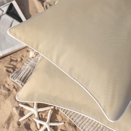 Phantoscope Pack of 2 Outdoor Waterproof Solid Throw Decorative Pillow Cover Decorative Square Outdoor Pillows Cushion Case Patio Pillows for Couch Tent Sunbrella, Light Coffee 18x18 inches 45x45 cm