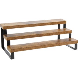 NEETBU 4-Tier Wooden Display Riser Shelf Stand for, Makeup, Cupcake, Condiment & Dolls Collection Home Decor Organizer, Expandable for Pantry/Counter (Brown, 3-Tier)