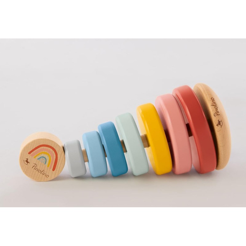 PINOLINO Rainbow Stacking Tower Ruby Wooden Motor Skills Classic Colourful