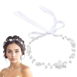Pluzmecalm 1Pc White Fashion Bridal Pearl Flower Hair Accessory, Pearl Headpiece Headband for Girls and Women, Wedding, Birthday, Party, and First Communion