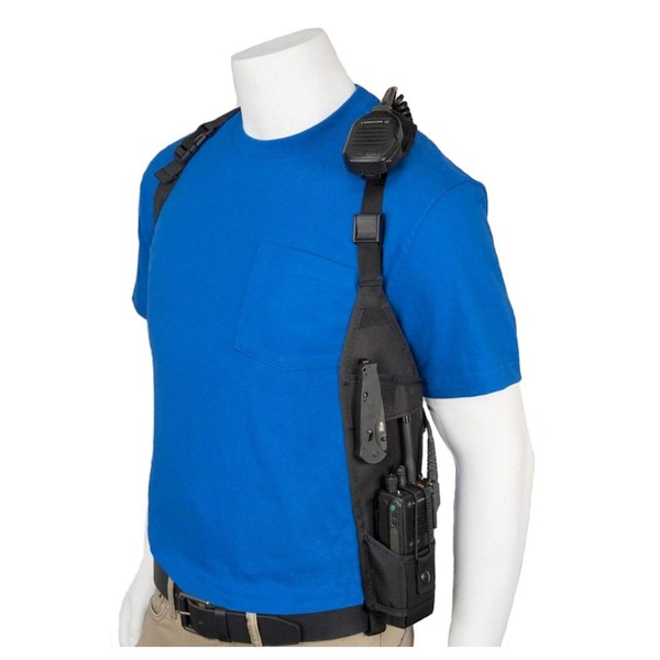 USH-300L Universal Left Side Radio Shoulder Holster Chest Harness with an Adjustable Radio Pouch fits all Motorola ICOM Vertex Two Way Radios from 4-3/4' up to 9" tall. Made in The USA by Holsterguy.