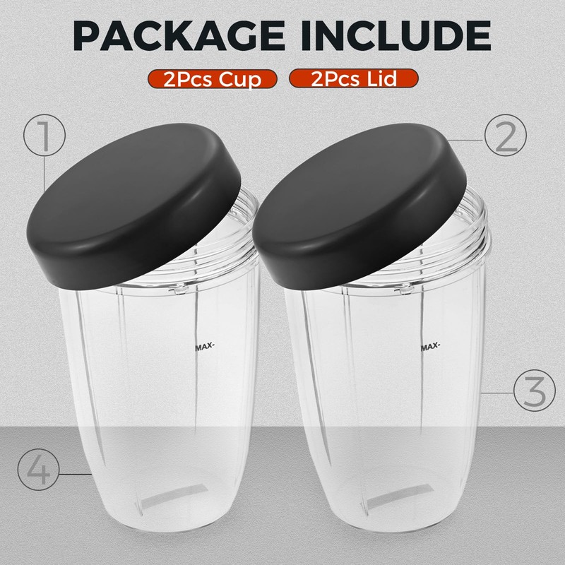 Blender Cups Replacement for Nutribullet Blender 24oz Cups with Lid,