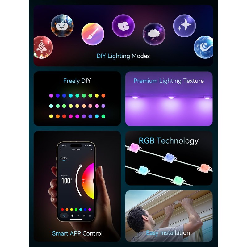 Smart 100FT Permanent Outdoor Lights, RGB LED Lights Outside with
