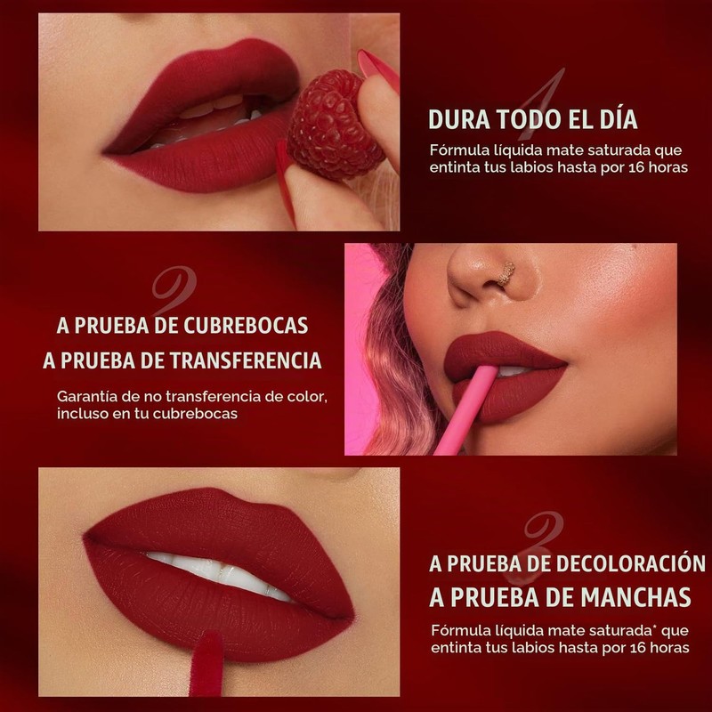 6 Colores Labiales Líquidos Mate Larga Duración Pintalabios