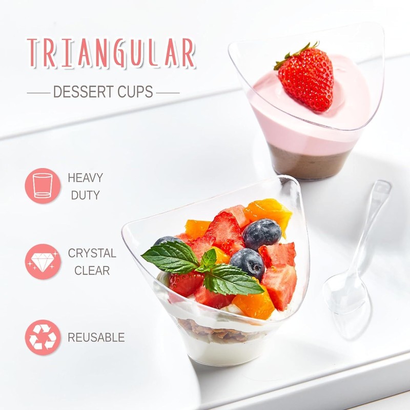 Paquete de 50 Tazas de Postre con Cucharas, Mini Tazas