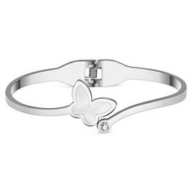 NEWEI Cute Butterfly Bracelet Bangle for Women Stainless Steel 18k Gold Plated Butterfly Charms For Bracelets Couple Butterflies Gifts (Butterfly B Silver)