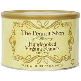 The Peanut Shop of Williamsburg Unsalted Virginia Peanuts, Non-Gmo Handcooked Salt-Free Williamsburg Peanuts Gluten-Free - 32 Oz Tin