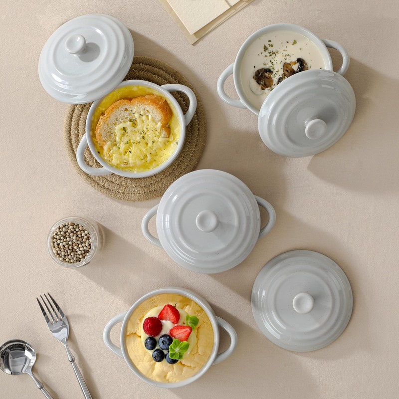 MALACASA Mini Cocotte Set - 12 OZ Ramekins with Lids